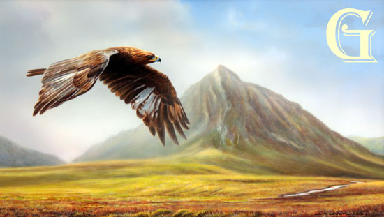 WAYNE WESTWOOD, original oil painting, GOLDEN EAGLE IN FLIGHT